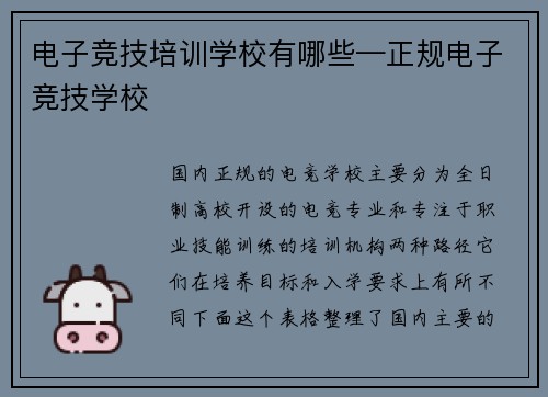 电子竞技培训学校有哪些—正规电子竞技学校